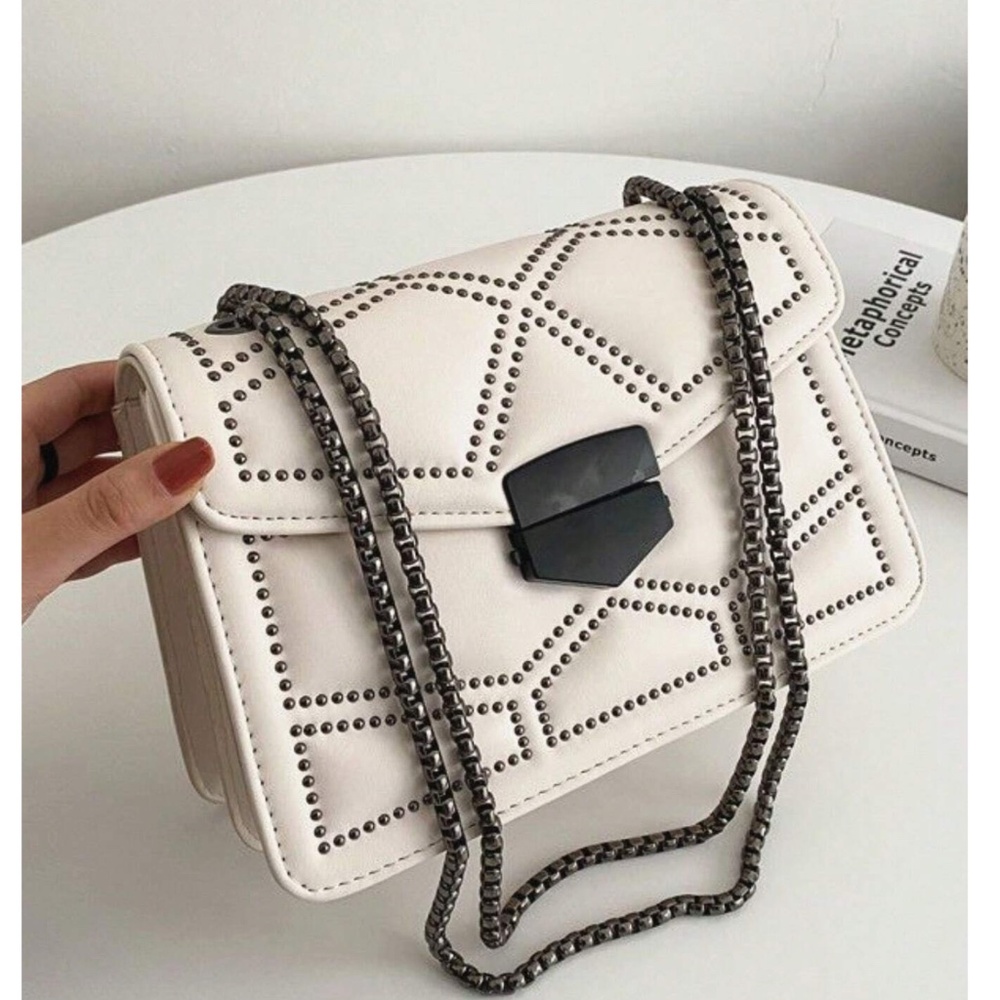 Vegan Leather Studded Graphic Chain Mini Shoulder Crossbody Bag - Picture 6 of 8